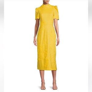 NWT Antonio Melani Willow Floral Applique Short Sleeve Mock Neck Midi